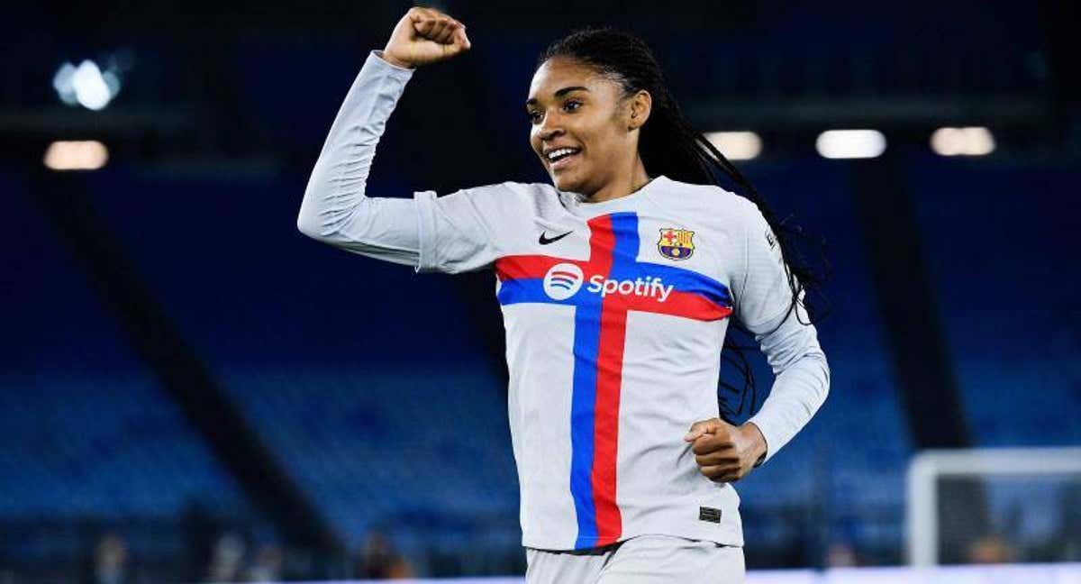 Salma Paralluelo celebra el gol de la victoria en el Olímpico de Roma. /AFP