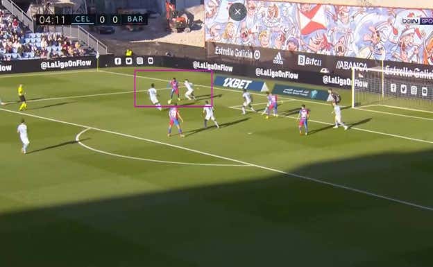 Situación parecia a la del Getafe pero con menos ángulo y tiempo, al tener a su marca mucho más cerca...