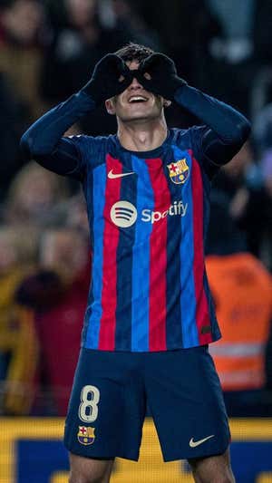 Pedri celebra uno de sus goles esta temporada.  GETTY