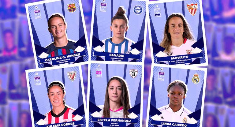 Montaje con algunas de las jugadores con sus nuevos cromos.