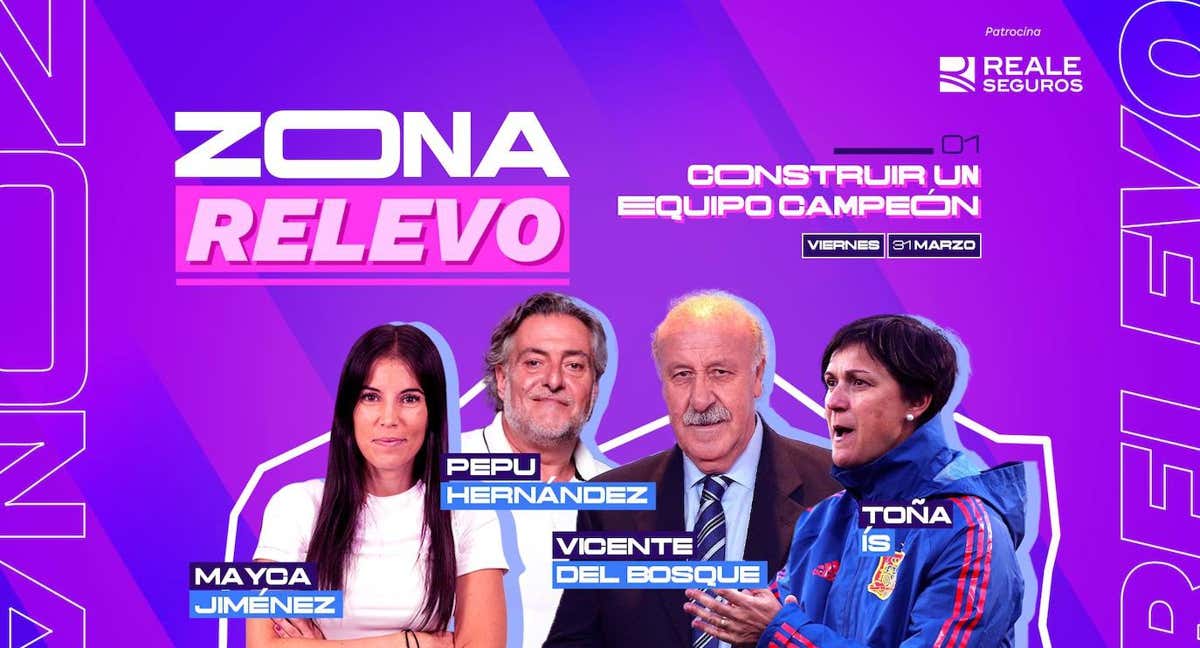 Mayca Jiménez, Pepu Hernández, Vicente del Bosque y Toña Is, en Zona Relevo./RELEVO