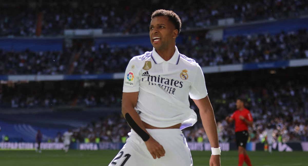 Rodrygo celebra su gol contra el Valladolid.