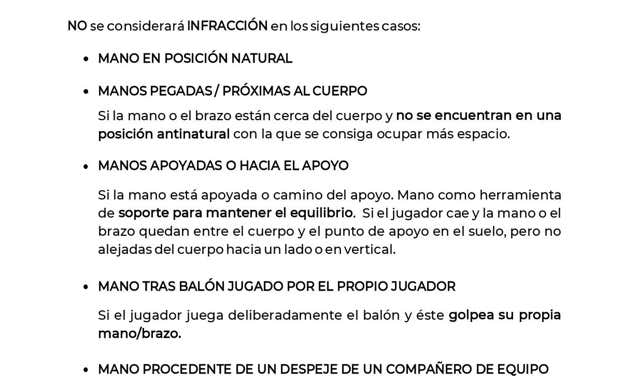 Las manos no sancionables. Reglas del Juego