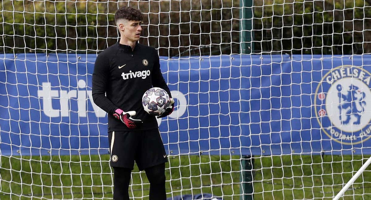 Kepa, en un entrenamiento con el Chelsea.
