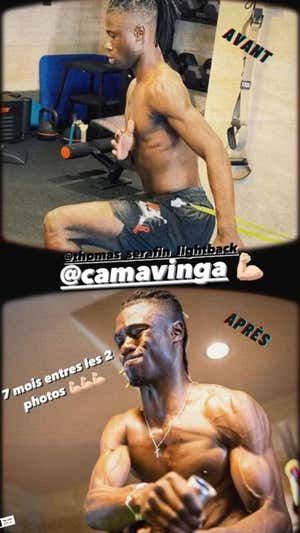 Dos fotos para demostrar la metamorfosis de Camavinga en solo siete meses