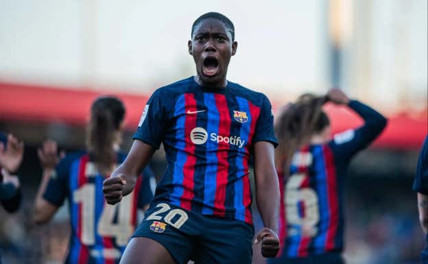 Oshoala celebrando un gol.  FC BARCELONA