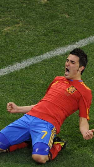 Villa celebra su gol a Portugal en el Mundial 2010.  AFP