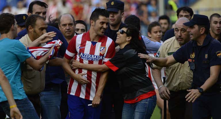 Villa, durante su presentación con el Atlético de Madrid.