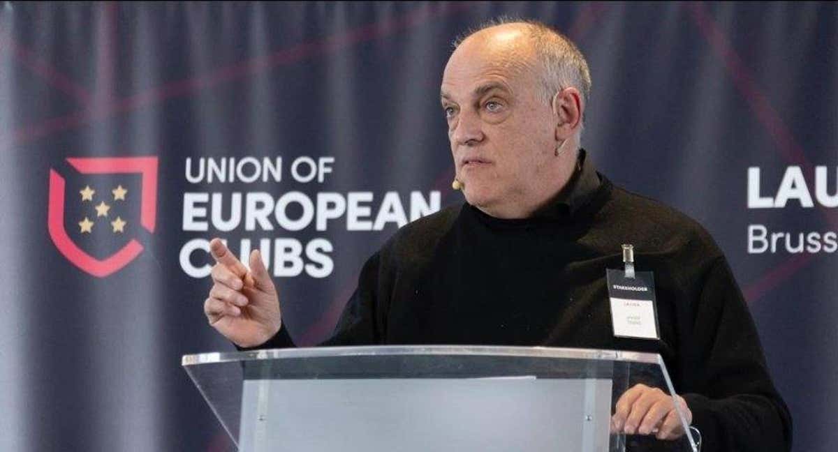 Javier Tebas, presidente de LaLiga, durante su intervención en Bruselas. /LALIGA