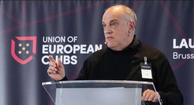 Javier Tebas, presidente de LaLiga, durante su intervención en Bruselas.