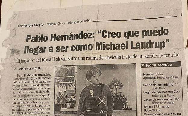 Recorte de prensa de Pablo Hernández, cuando era niño, alabando a Laudrup.