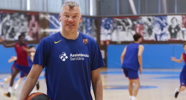 Sarunas Jasikevicius durante un entrenamiento con el Barça.