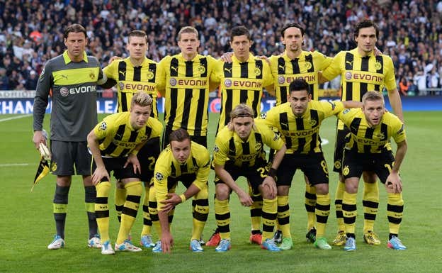 La plantilla que eliminaría al Real Madrid en las semifinales de Champions (2012-13) con jugadores como Lewandoswki, Reus, Götze, Reus o Weidenfeller.  GETTY