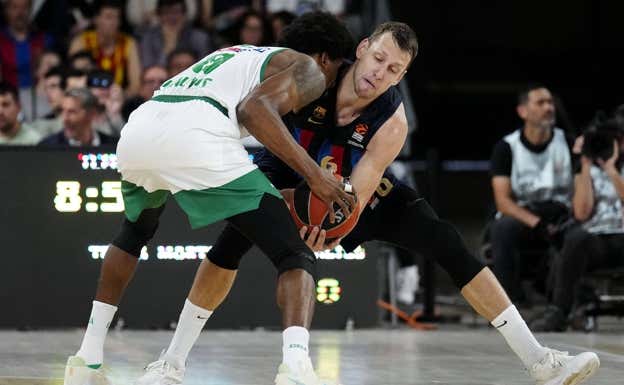 Jan Vesely pugna una bola ante Zalgiris.  EFE