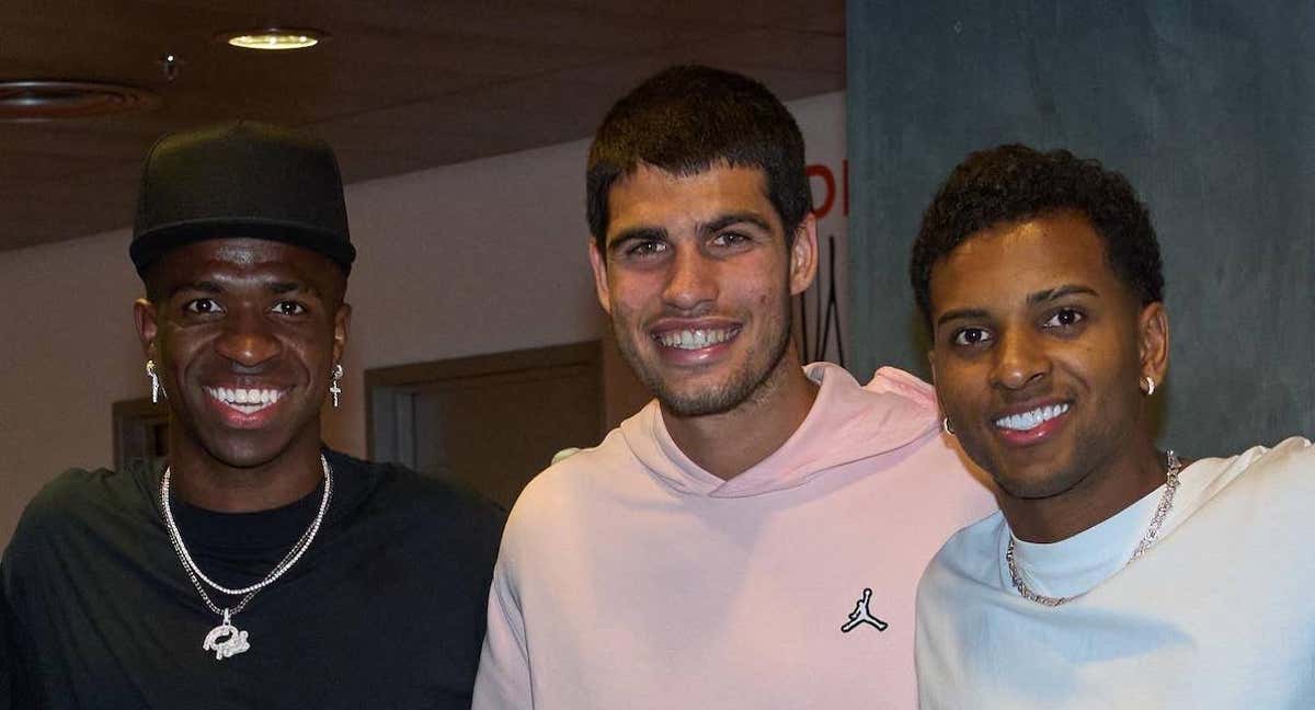Vinicius, Alcaraz y Rodrygo, en el Mutua Madrid Open.