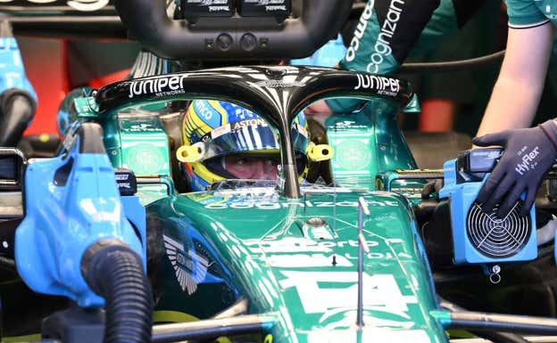 Fernando Alonso, durante los entrenamientos del viernes del GP de Miami 2023 de F1.  AFP