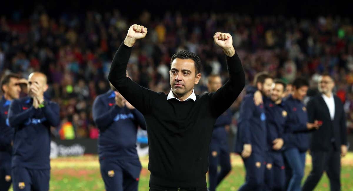 Xavi Hernández celebrando el ítulo liguero. /AFP