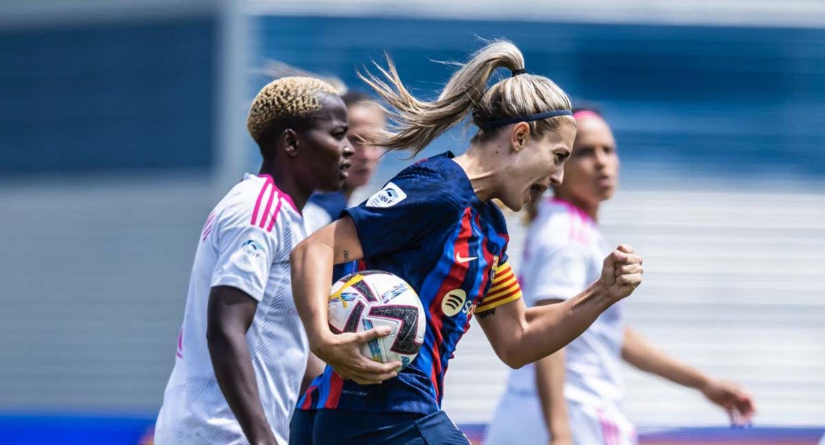 Alexia Putellas, jugadora del Barça, celebra su gol ante el Madrid CFF en la Liga F. /BARCELONA FEMENINO