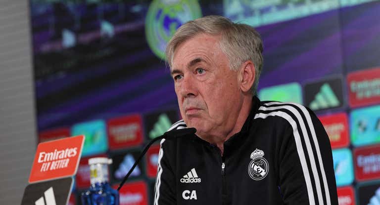 Ancelotti, en una rueda de prensa con el Real Madrid.