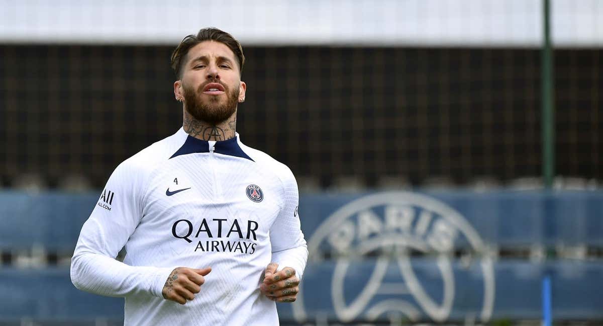 Sergio Ramos, en un entrenamiento con el PSG.