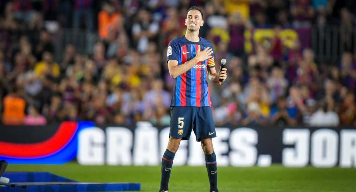 Sergio Busquets el día de su despedida en el Camp Nou./AFP