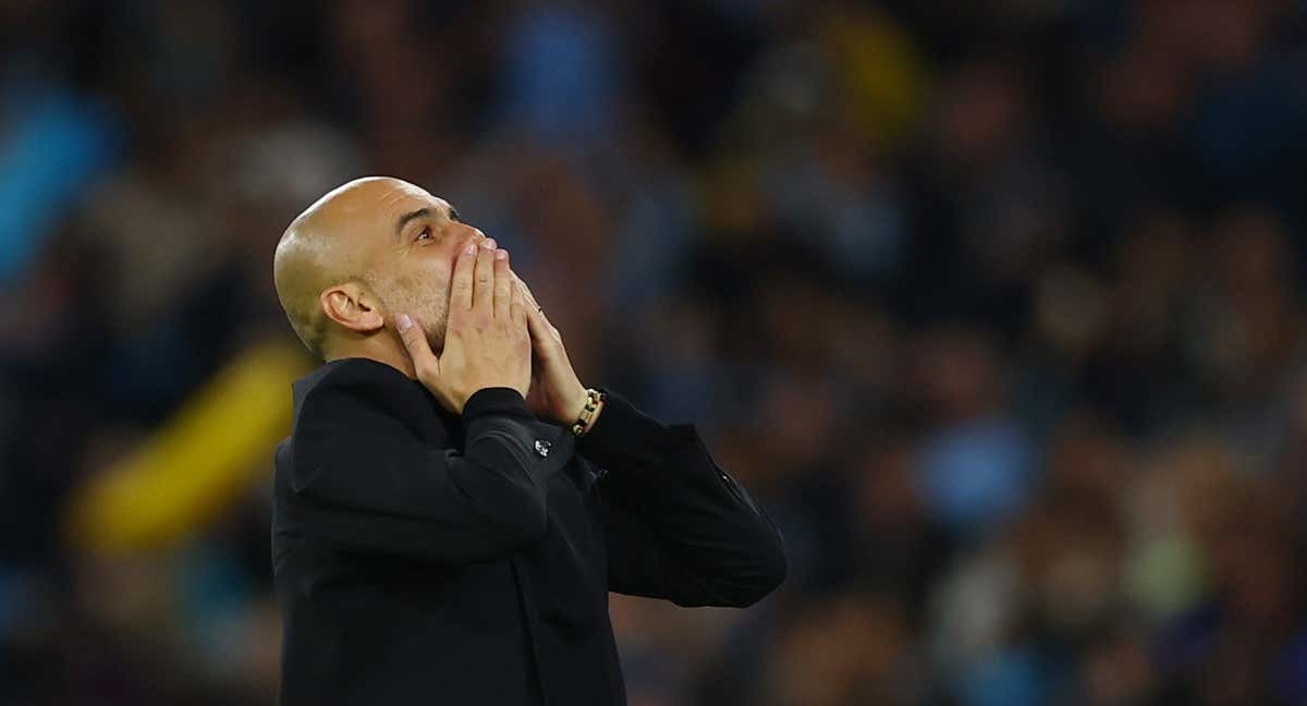 Guardiola celebra el cuarto gol del Manchester City contra el Real Madrid en el partido de vuelta de Champions./REUTERS/MOLLY DARLINGTON