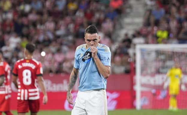Iago Aspas celebra un gol con el Celta.  EFE
