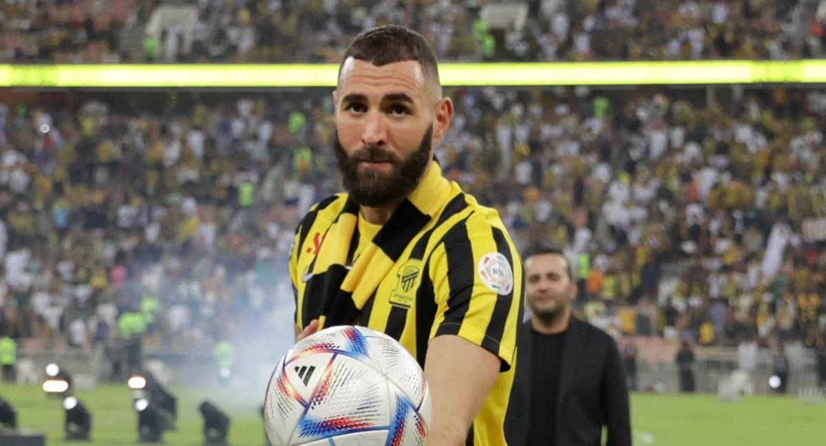 Karim Benzema en su presentación con el Al Ittihad en el King Abdulah Stadium el pasado 8 de junio.