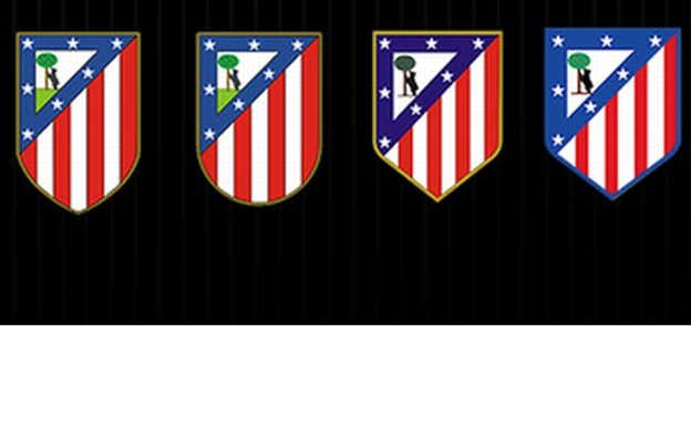 Diferentes modificaciones del único escudo que lució el Atlético de Madrid desde 1947 hasta 2017.