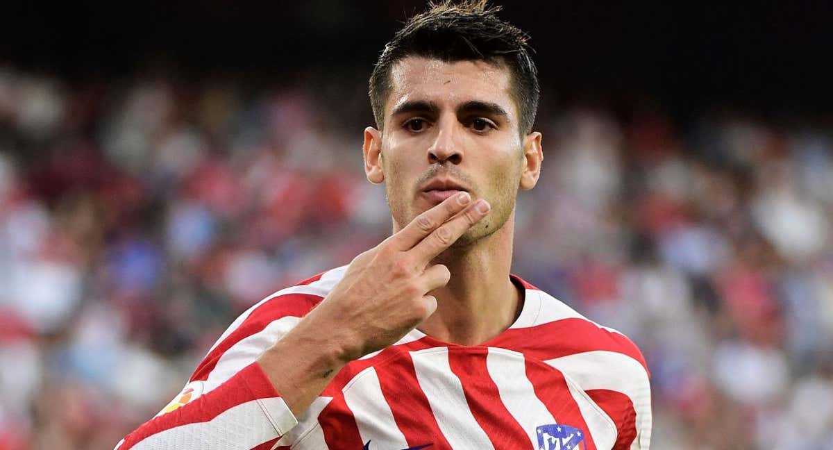 Morata celebra un gol con el Atlético de Madrid.