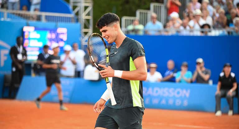 Carlos Alcaraz, durante su partido contra Borna Coric en la Copa Hopman.