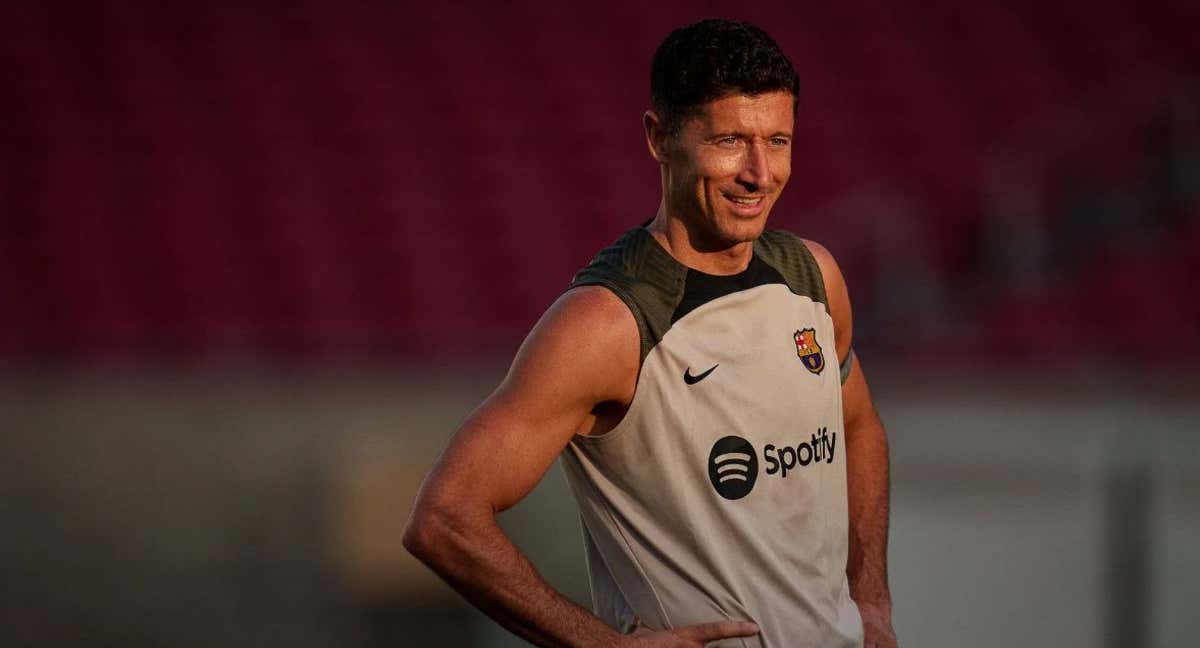 Lewandowski durante un entrenamiento en Los Ángeles./FCB