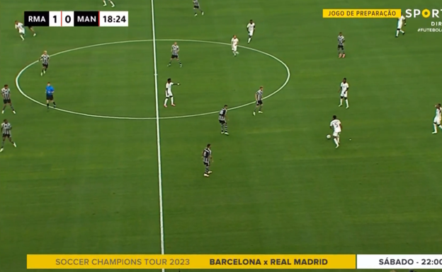 Bellingham apareciendo en la zona de interior zurdo para entrar en juego.