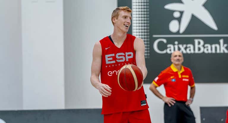 Alberto Díaz durante un entrenamiento de la Selección española en Madrid.
