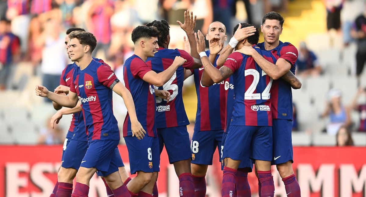 El Barcelona celebra el primer gol del partido ante el Tottenham./AFP