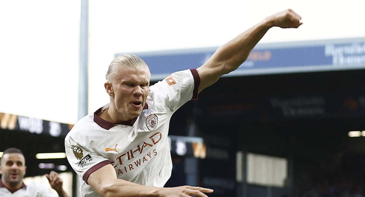 Haaland celebra su primer gol ante el Burnley. /REUTERS