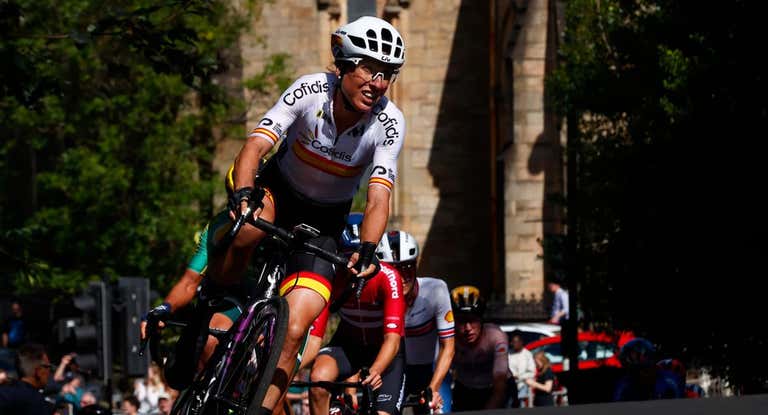 Mavi García, durante la prueba en línea de los Súper Mundiales de Glasgow.
