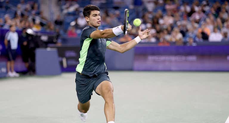 Alcaraz, durante el duelo en Cincinnati con Thompson.