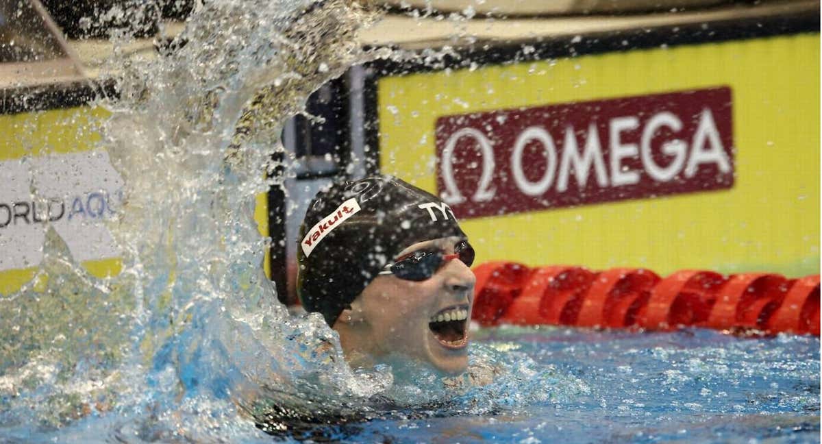 Katie Ledecky tras volver a ganar el 800 metros libres en Fukuoka 2023. /REUTERS
