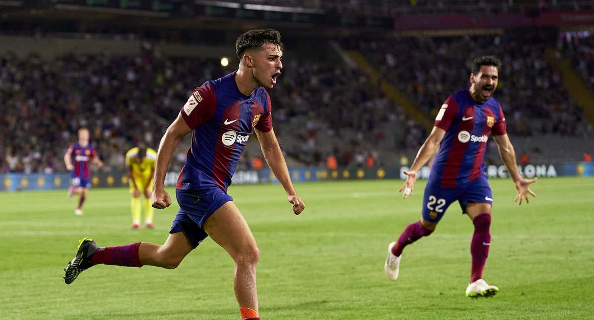 Pedri celebra el gol que abrió el marcador./GETTY