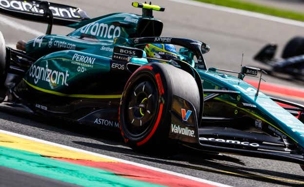 Fernando Alonso, con el AMR23, en el GP de Bélgica 2023.  Aston Martin