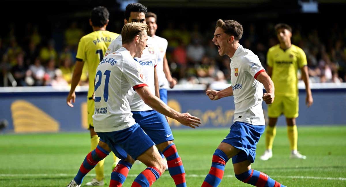 Frenkie de Jong celebrando su gol en Villarreal. /AFP