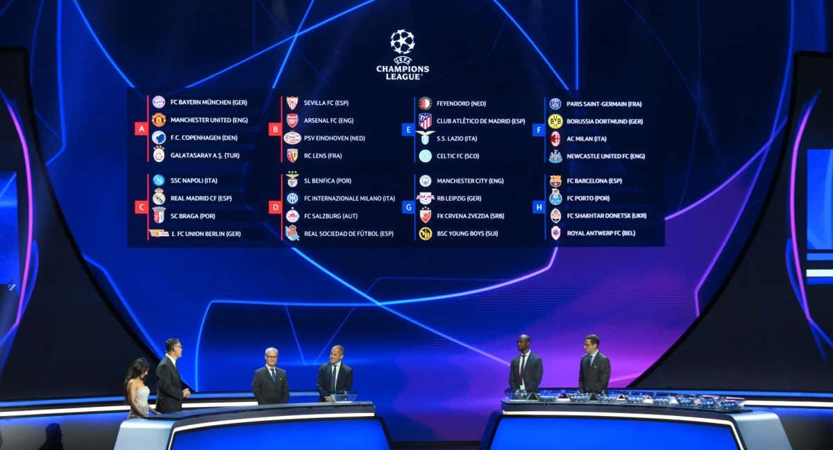 Momento del sorteo de la Champions 2023-2024 el pasado jueves.