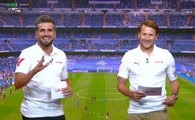José Sanchís y Gaizka Mendieta, durante la previa del Real Madrid-Getafe.