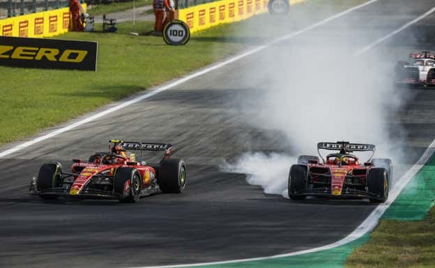 Blocada de neumáticos en el duelo Sainz-Leclerc de Monza.  EP