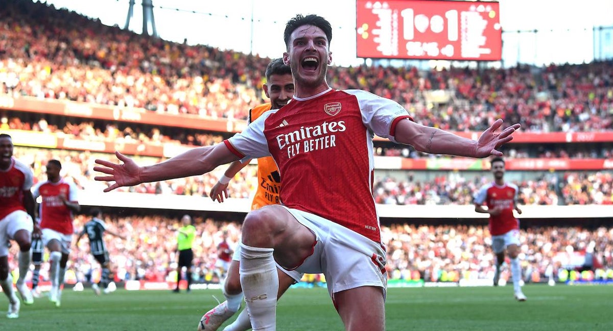 Declan Rice celebra su gol en el descuento.