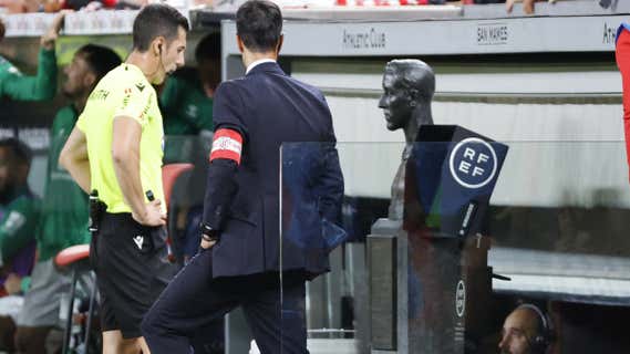 El árbitro Soto Grado acude a revisar una jugada./EFE