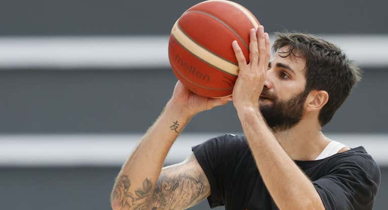 Ricky Rubio, en un entrenamiento de la Selección.