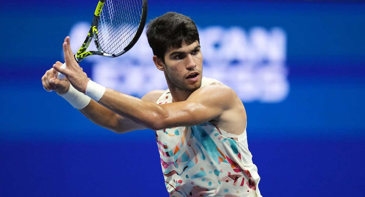 Carlos Alcaraz durante su partido de cuartos de final del US Open./REUTERS