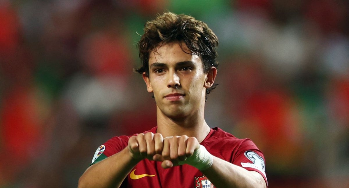 Joao Félix celebra un gol con Portugal.